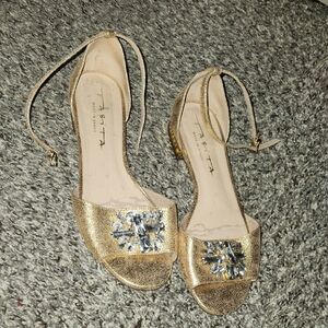 Tabita Gold Crystal-Embellished Ankle-Strap Sandals. Made In Brazil.